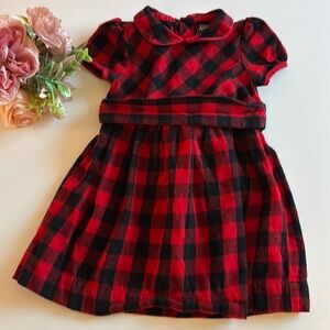 Red and black Flannel Christmas Dress 24M Short Sleeve 24M Buffalo Plaid preppy